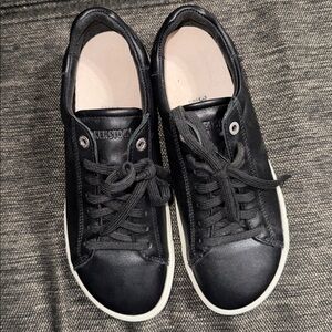 Birkenstock Black Leather Low-Top Sneakers with White Sole